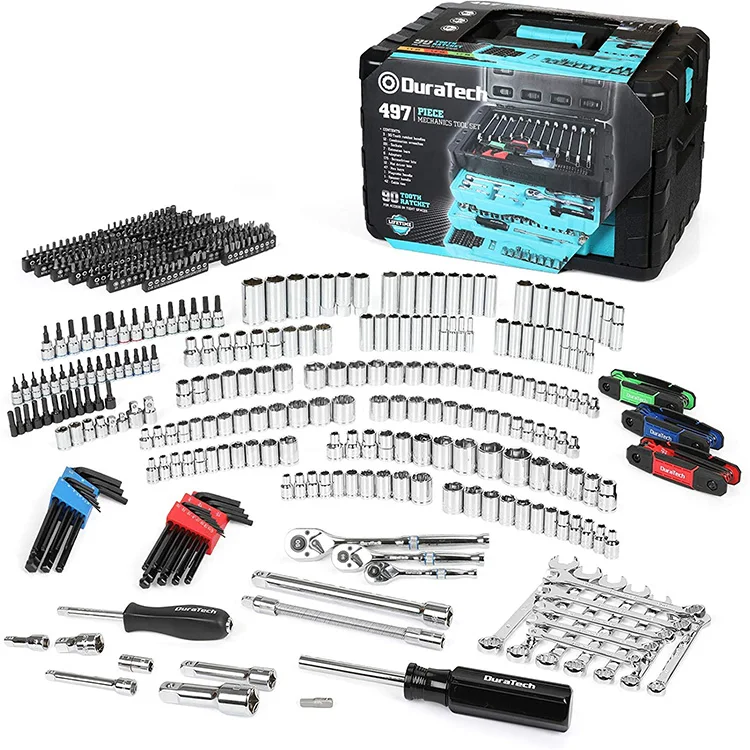 

DURATECH 497 pcs mechanic tools automotive Mechanics Tool Set Hand Professional OEM Wrench Socket Set with 3 Drawer Tool Box