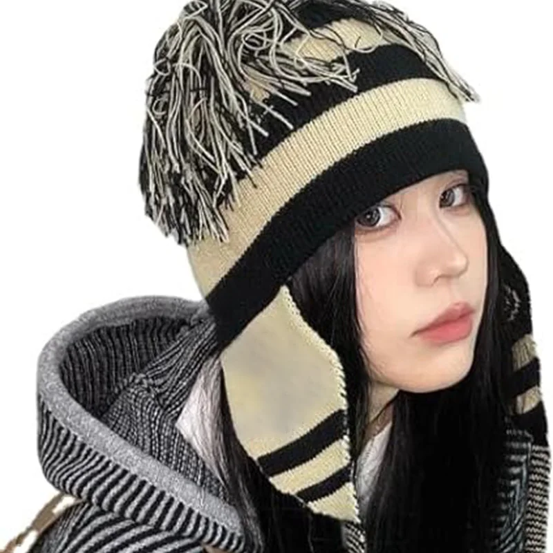 Anime Winter Long Tied Rope Beanies Cap Oosaki Shinichi Nana Outdoor Warm Winter Hat Women Streetwear Party Funny Bonnet