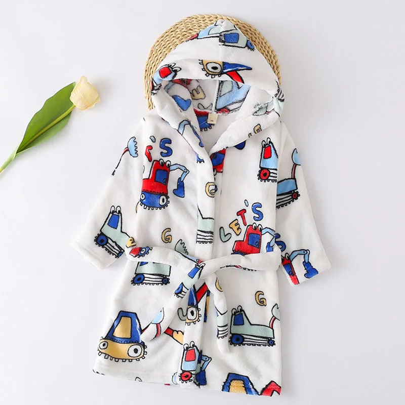 Kids Pajamas Set Flannel Pajamas Child Bathrobe Kids Robe New Autumn Winter Kids Hooded Bathrobe Baby Bath Robes Boys Girls Cartoon Rabbit Panda Flannel Pajamas Long Sleeve Towel Robe