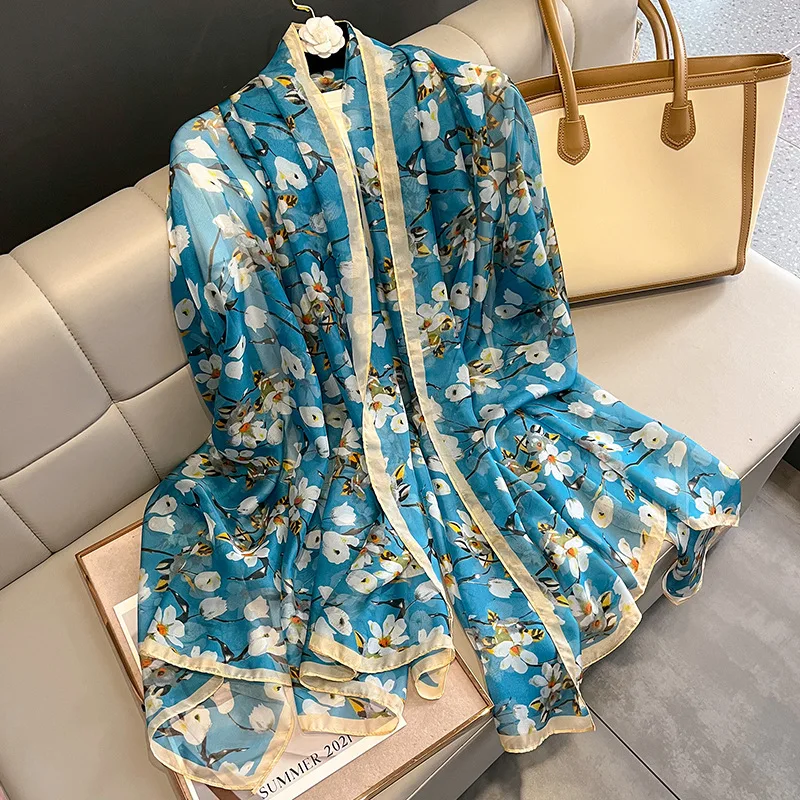 Fashion Blue Beach Shawl New Silk Feeling Long Scarves Summer Sunscreen Towel Oversized Wrap Female Headkerchief Girl Gift