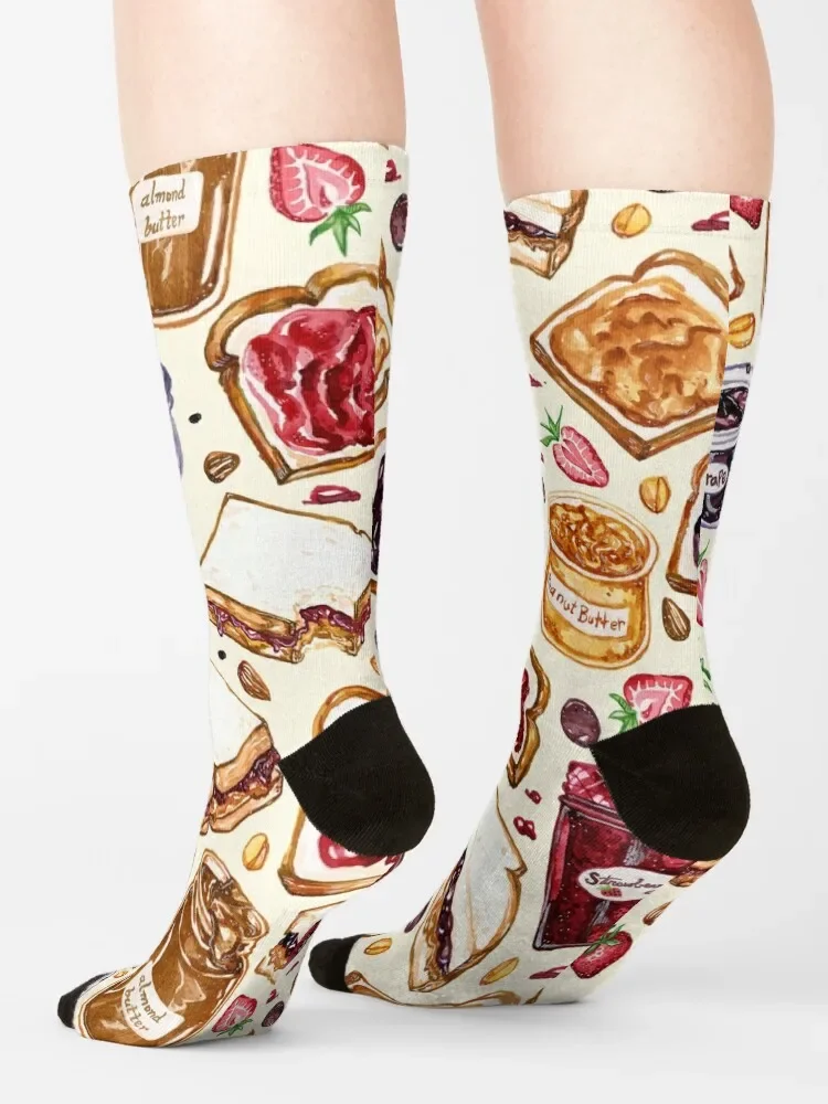 Peanut Butter and Jelly Watercolor Socks Non-slip christmas gift tennis floor Socks Men Women's