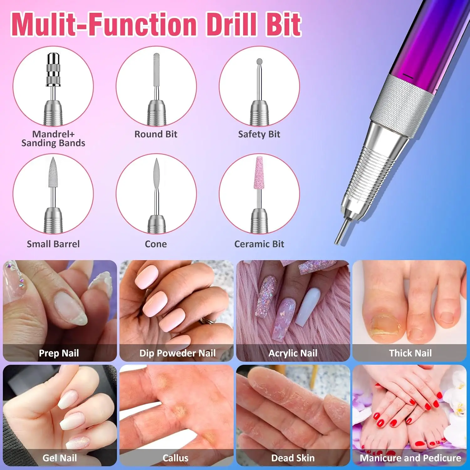 35000RPM Nail Drill Machine Gradient Color Electric Nail File with TFT Display Rechargeable Efile Professional Nail Drills for G 5