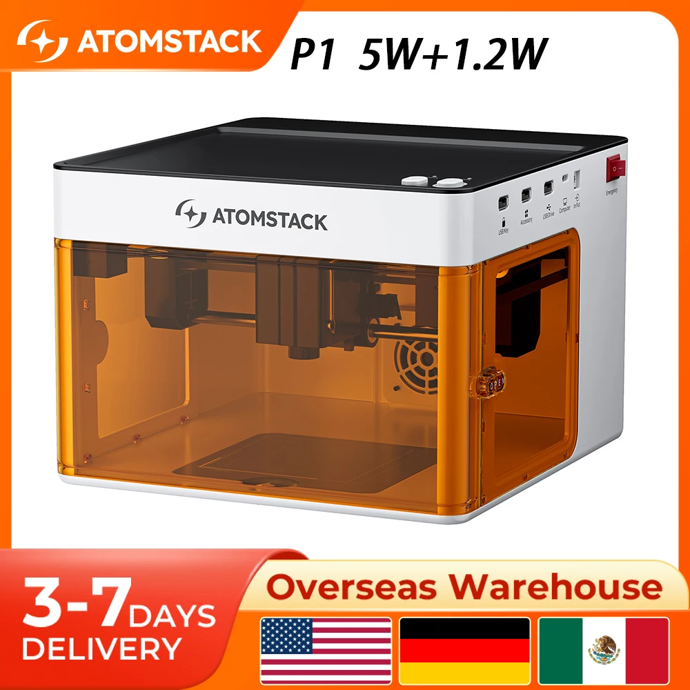 ATOMSTACK P1ミニレーザー彫刻機、5W 1.2W、カット金属/レザー/ウッド