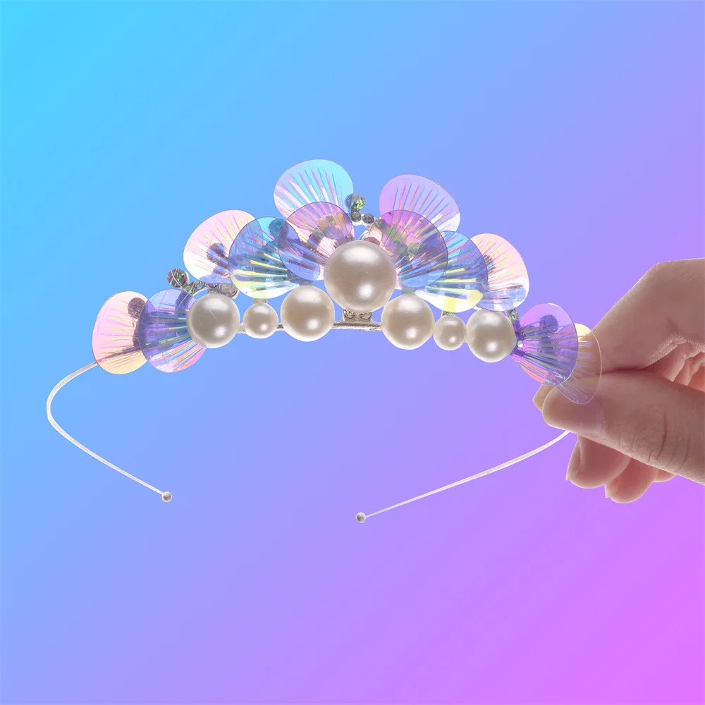 Little Mermaid Party Girl Alloy Crown Mermaid Tail Hairband Necklace Girls Princess Birthday Party Headwear Accessories Gift 3