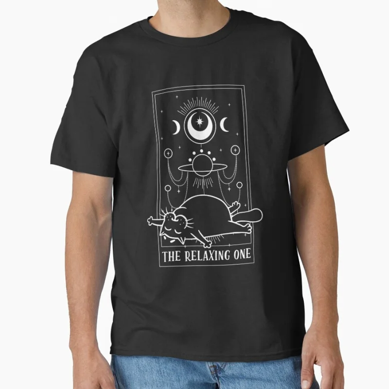 Lustiges The Relaxing One Tarot Card A Cat Tarot Cartomancy Fan T-Shirt aus 100 % Baumwolle für Katzenliebhaber, große Größe, Erwachsenen-Tops S-6XL