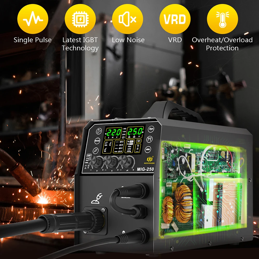 HZXVOGEN MIG 250 4 in1 Aluminum Welder MMA/MIG/Lift TIG/Stick Digital Semi-automatic Inverter Welding Machine Gas Gasless Welder 4