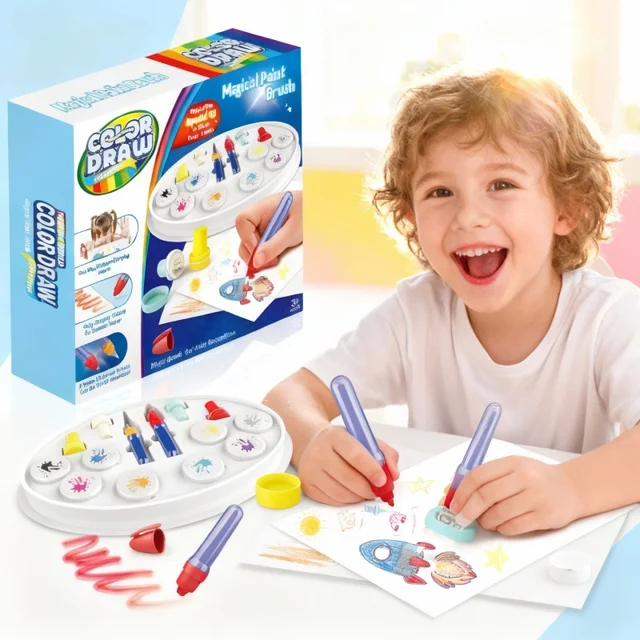 Magic Light Brush Drawing Set for Kids Mess Free LED Painting Station with Graffiti Seals and Coloring Pages Montessori Toys 1