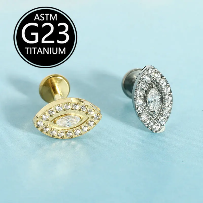 F136 Titanium Lip Ring Lightning Flower Inlaid Zirconia Ear Bone Stud G23 Titanium Body Piercing Jewelry Factory 10pcs/lot