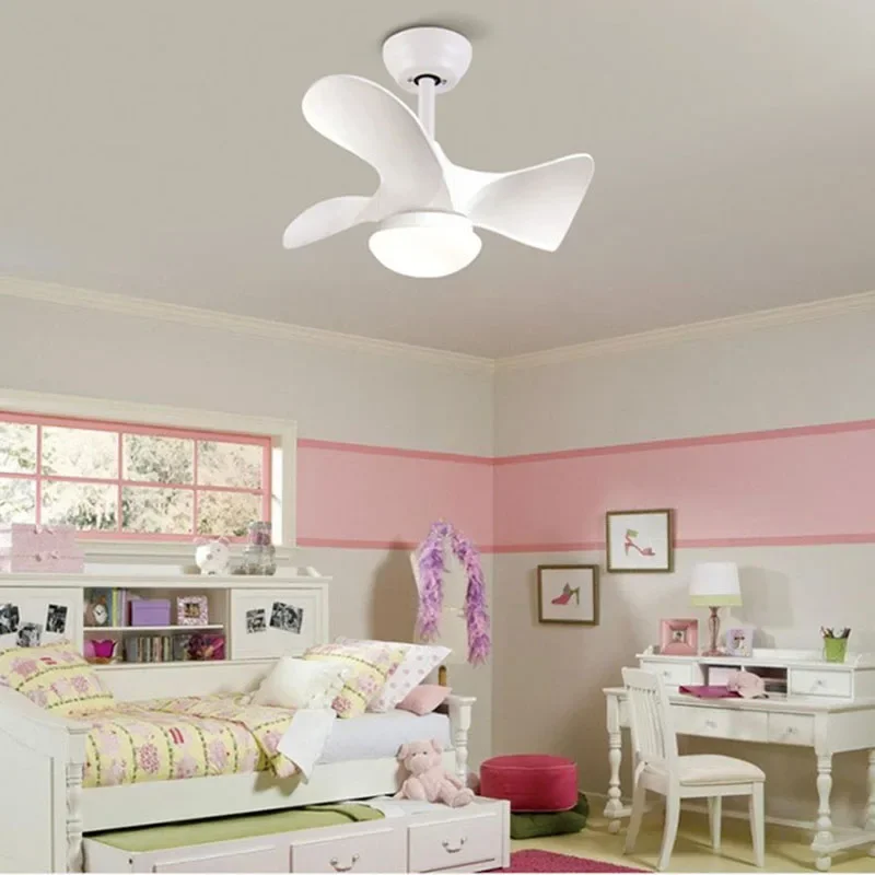 Art 22/36 Inch Foyer Bedroom Small Ceiling Fan Lights Black White Body With LED Pipe 12.5+25cm Height Adjustable Remote Control