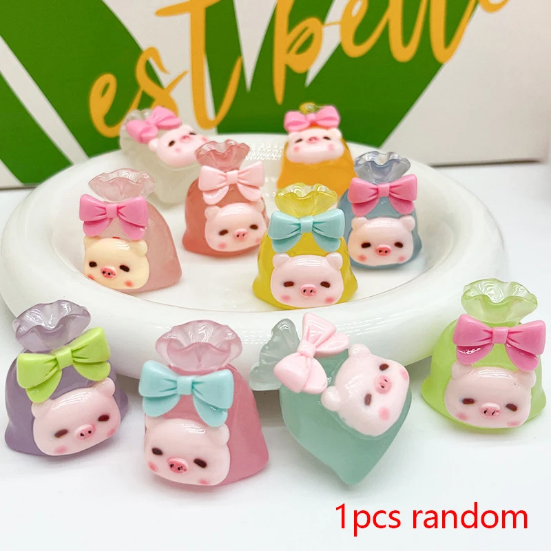 

1pc Cartoon Decoration DIY Mobile Phone Case Jewelry Accessories Luminous Mini Resin Blessing Bag Pig Round Rolling Pendant