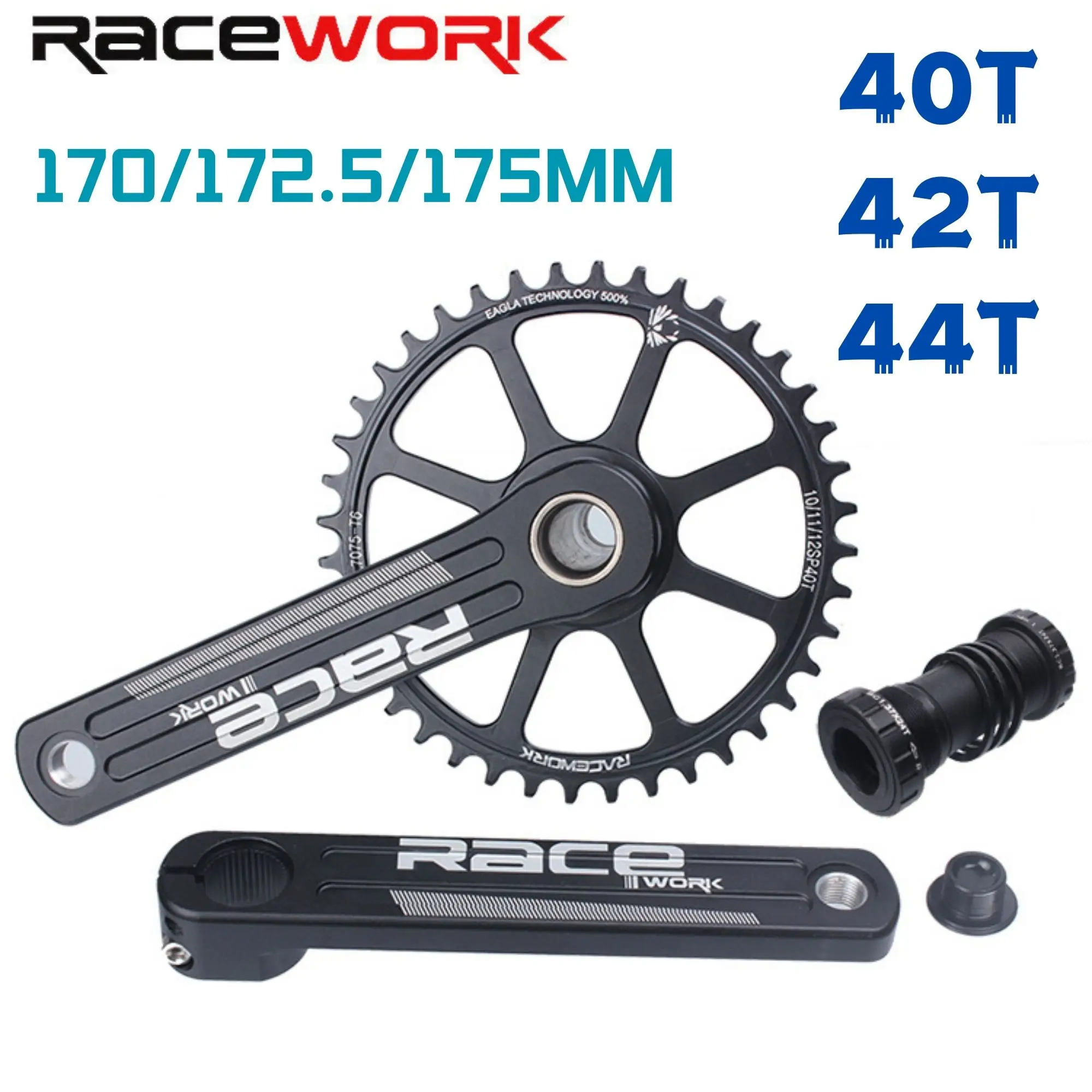 

RACEWORK Road Bike Crankset 10 11 12 Speed ​​170 172.5 175mm GXP Single Chainring 40/42/44T Wide and Narrow Sprocket Crankset