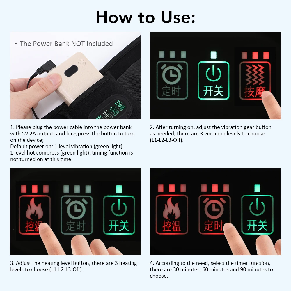 USB Electric Heating Waist Belt with Thermal Vibration Massager for Office And Home Temperature Controlled Back Warmer