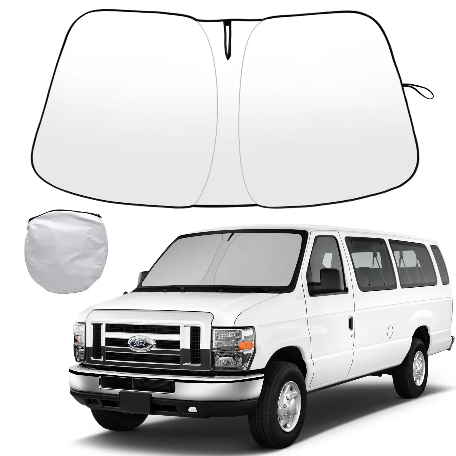 KUST Windshield Sun Shade For 1992-2025 2026 Ford Econoline E-Series Van & Motorhome E-150 E-250 E-350 E-450 Accessories Sun Shade Window Sun Visor Protector Foldable Blocks UV Rays Keep Car Cooler, Windshield