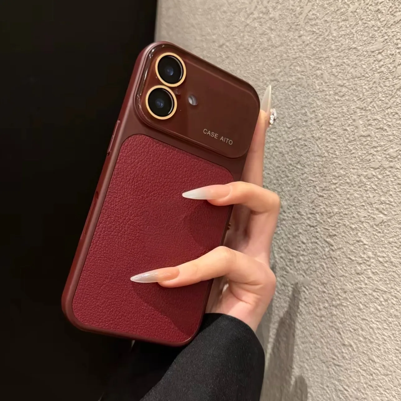 Colour Blocking Pu Leather Phone Case With Lens Protection_voghion.com