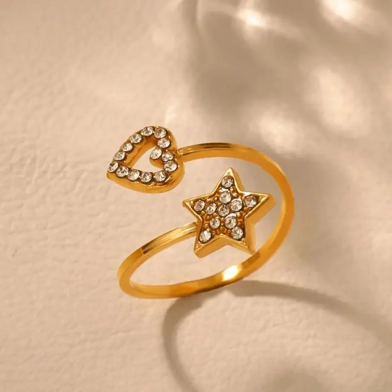 Zircon Rings Gold Plated Stainless Steel Adjustable For Women