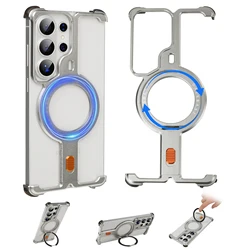 Eary Shockproof Phone Case with 360° Rotating Magnetic Stand and Minimalist Aluminum Design (Titanium)