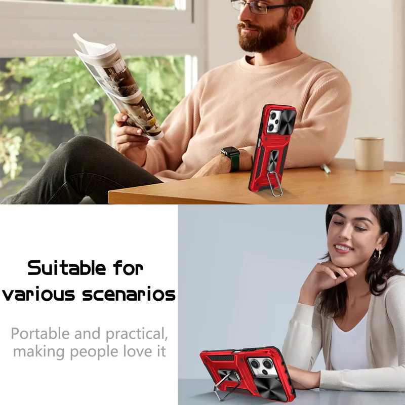 Slide Push Window Kameraschutzhülle für Xiaomi Redmi Note 12 11 Mi Poco X5 Pro Rüstung Magnetringhalter Ständer_voghion.com