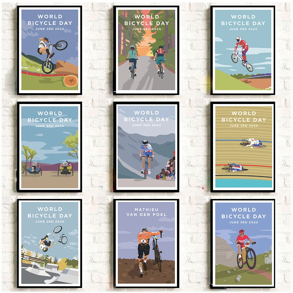 

Outdoor Sports Cycling World Bicycle Day Wall Art Canvas Painting Nordic Posters And Prints Wall Pictures For Living Room Decor