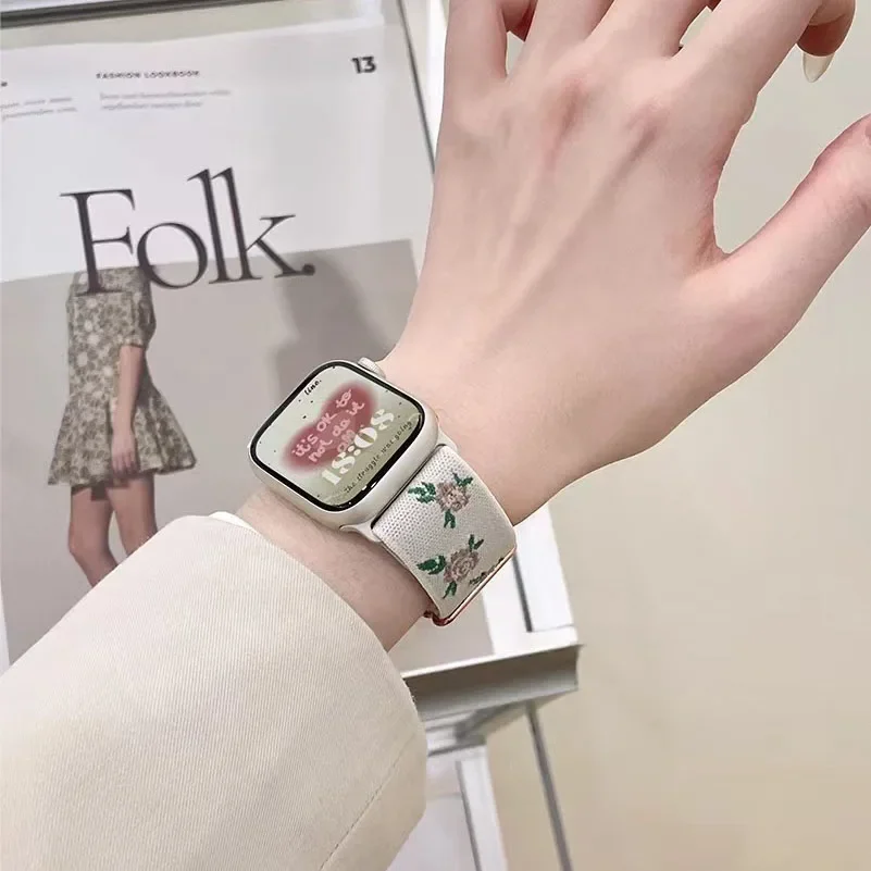 Apple Watch 밴드 용 나일론 자수 스트랩 45 44 40 49mm 41 42 38mm iWatch 시리즈 용 Correa 팔찌 9 7 8 3 6 Se Ultra2 Belt