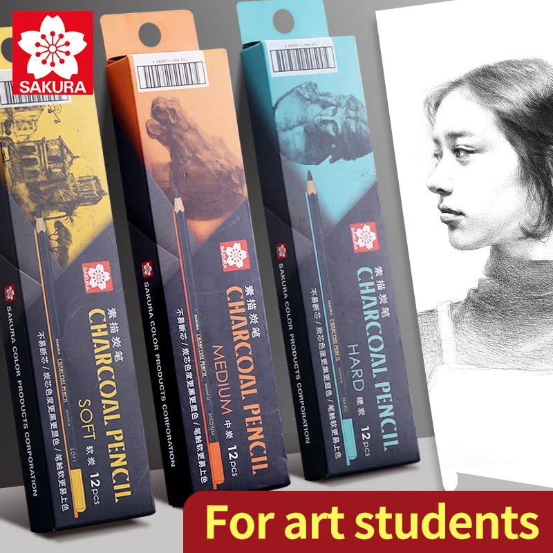 SAKURA Profession Charcoal Wooden Pencil 12/36Pcs Set Sketch Drawing Soft/Medium/Hard Wood Pencils Artist Student Art Supplies