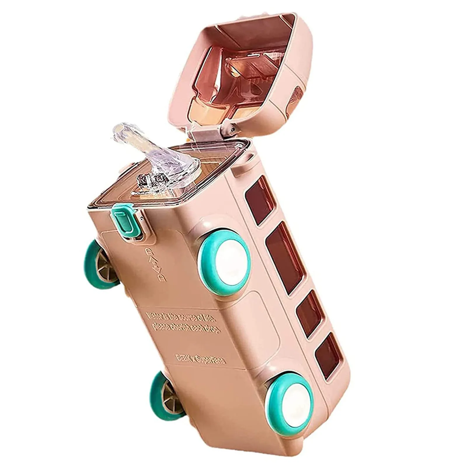 Cute Bus Shape Cup for Kids Portable Water Cup In Bus Shape Children's Small Car Straw Water Bottle with Shoulder Strap