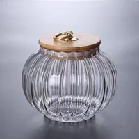 Glass Food Storage Jar Candy Dish with Wooden Lid  , Pumpkin Shaped Decorative Candy Bowl for kitchen and dining 1
