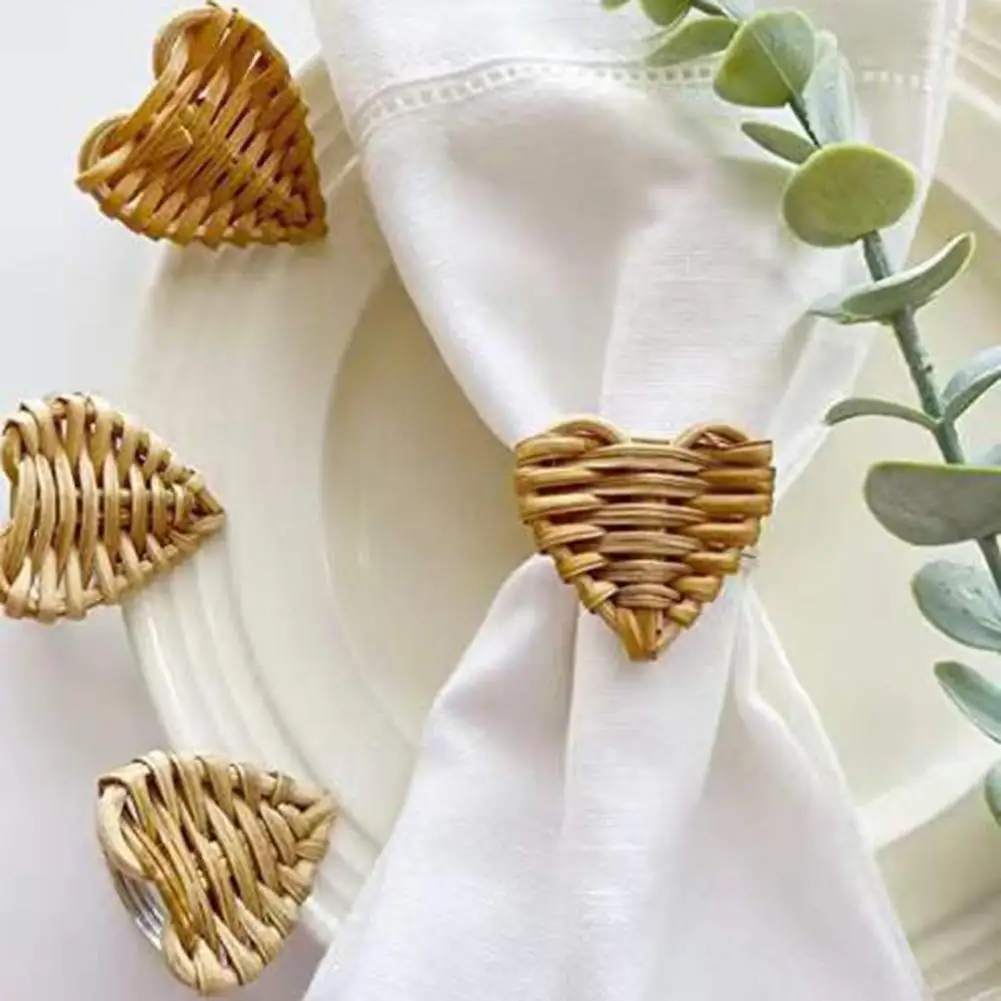 6Pcs/Set Serviette Buckles Fashion Natural Rattan Serviette Rings Holder Colorfast Woven Napkin Rings Party Accessories
