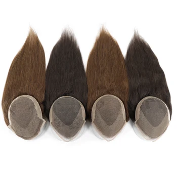 Sistema di capelli lunghi per uomo, toupet in capelli umani OCT traspirante con pizzo e PU, sistema di sostituzione capillare maschile