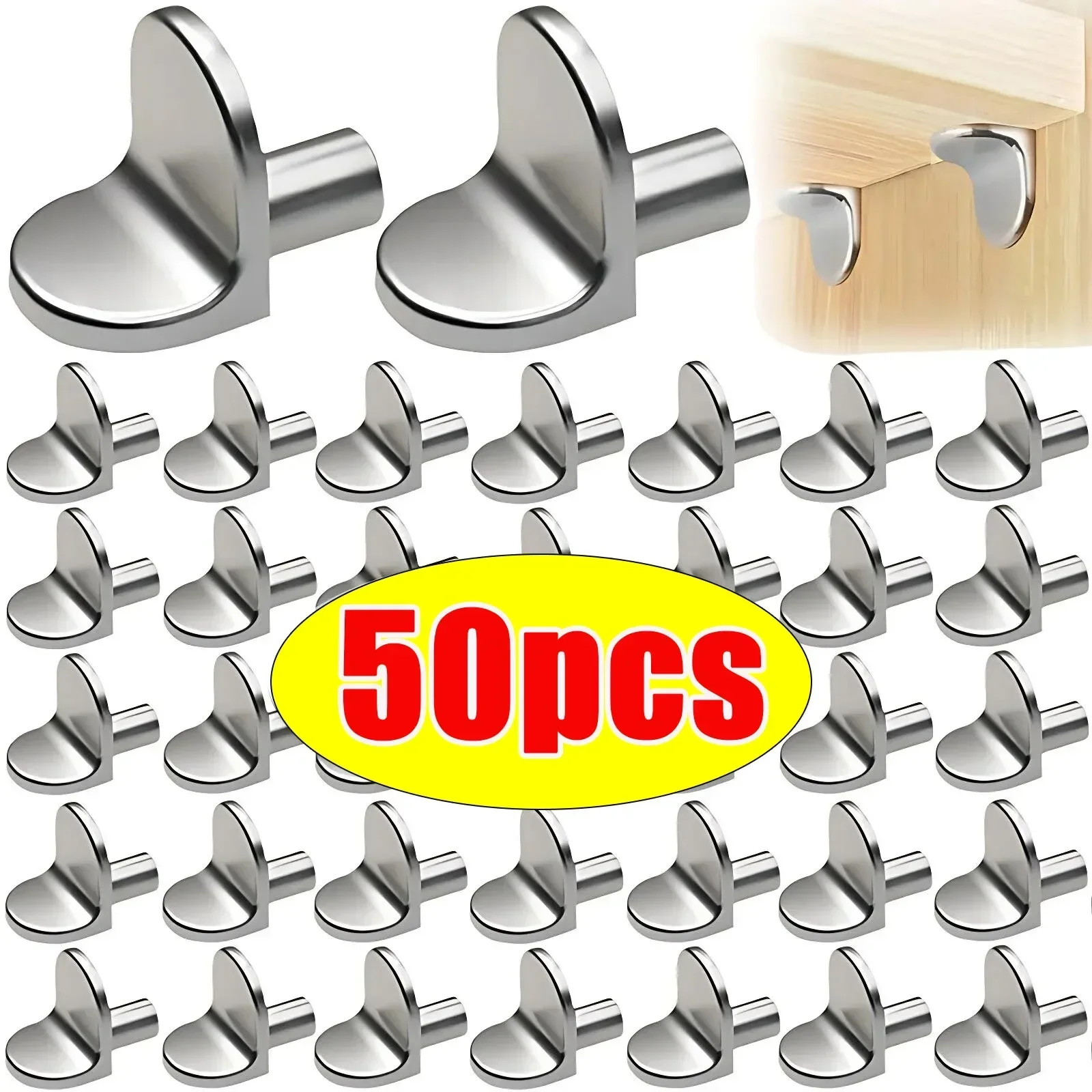 50-Pack L-Shaped Shelf Support Pegs - Nickel Plated Cabinet Pins For Furniture & Bookshelves