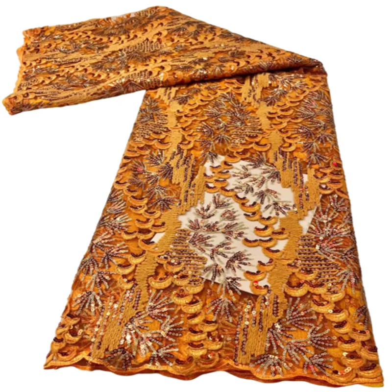 

Зеленая африканская Кружевная Ткань 5 ярдов 2022 Высококачественная с блестками вышитая Французская ткань для свадьбы