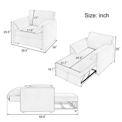 3-in-1 Convertible Sleeper Chair 6