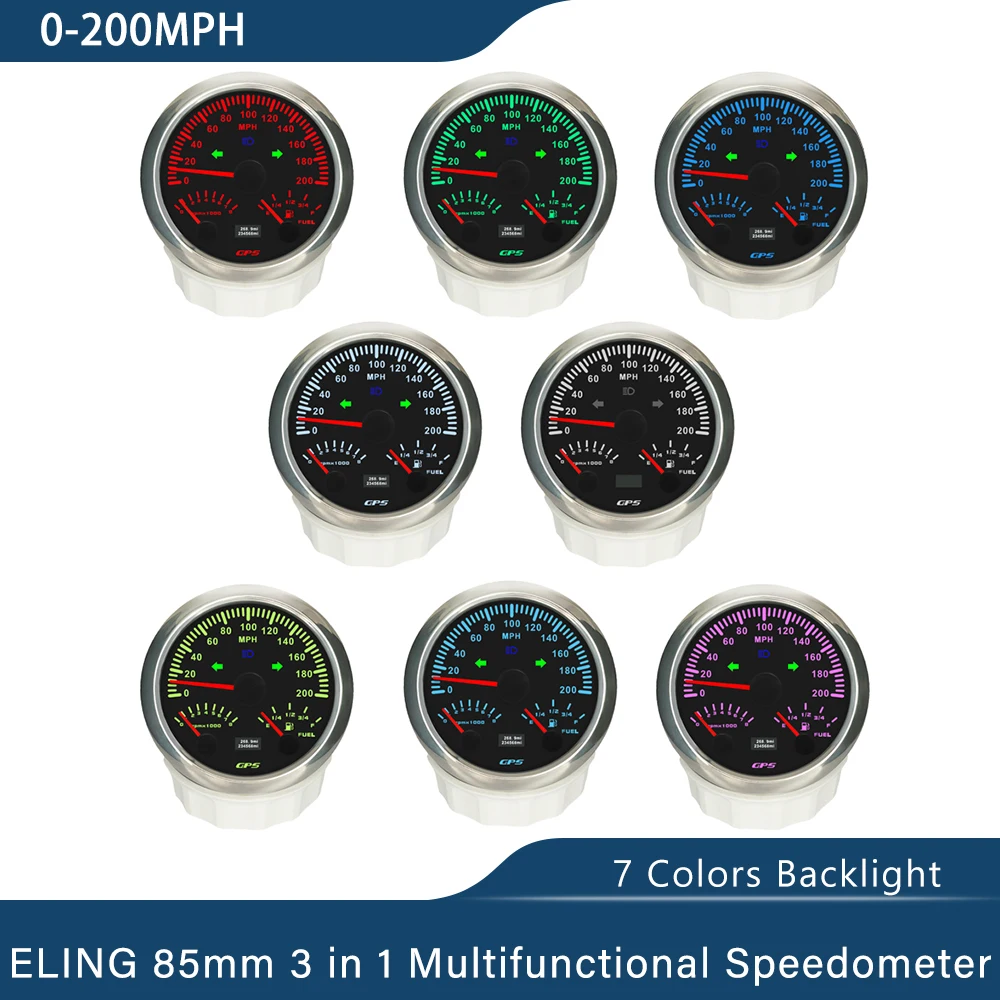 Il più nuovo tachimetro GPS multifunzionale 3 in 1 da 85mm con contagiri 0-8000RPM livello carburante retroilluminazione a 7 colori per auto barca 12V 24V