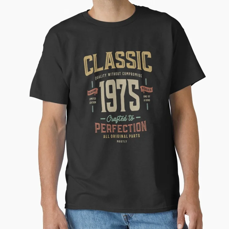 1975 Geburtstag 50 Jahre alt Geboren im Jahr 1975 Vintage 50. Geburtstagsgeschenk T-Shirt für Männer 100 % Baumwolle große Größe Erwachsene Tops S-6XL