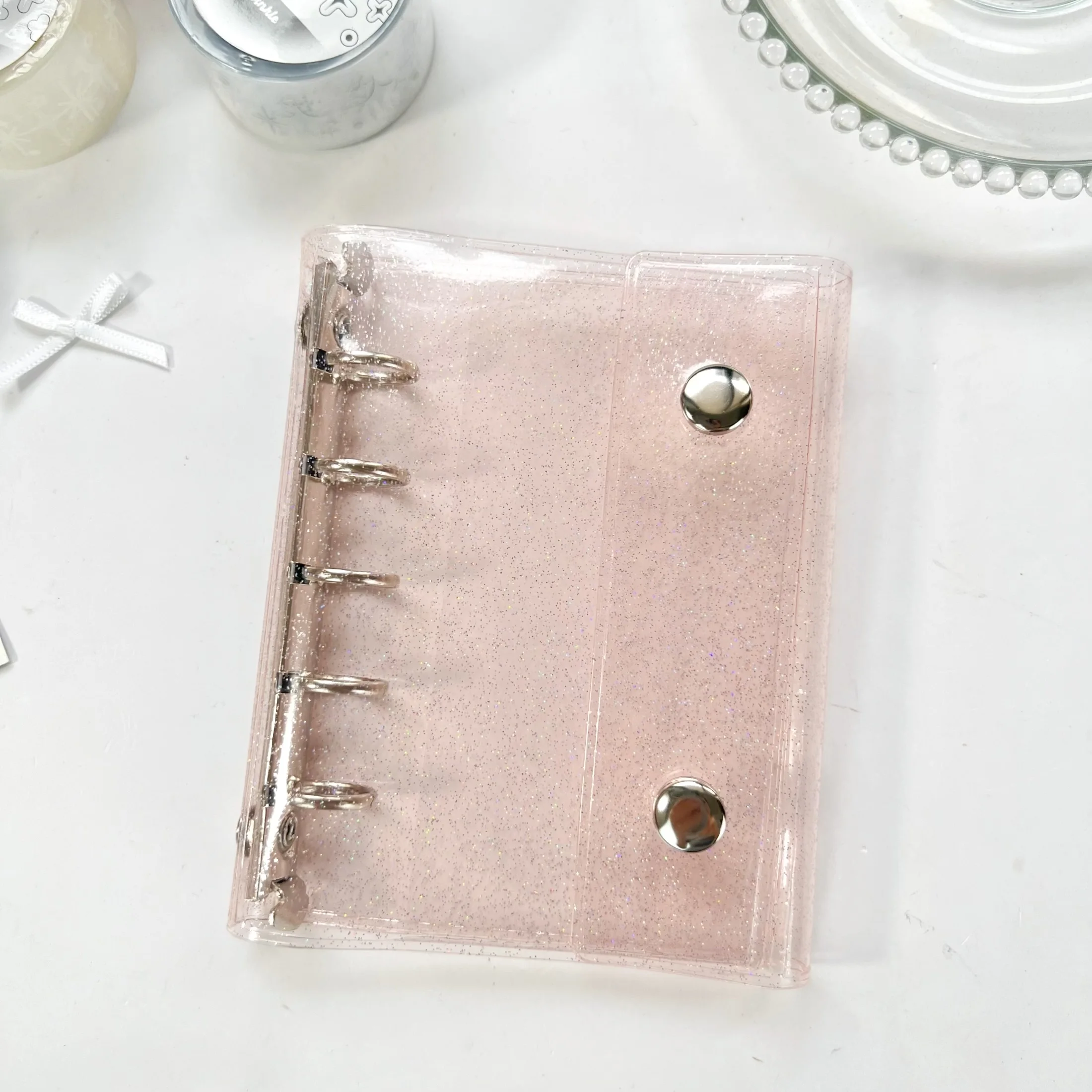 Glitter Pink & Black Transparent Binder Cover for Journals and Sketchbooks