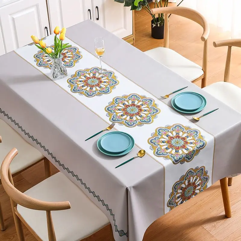 

2024 Nordic Minimalist PVC Tablecloth Waterproof and Oil Resistant Embroidered Tablecloth Ins Wind Tea Table Cloth Yarn Cloth