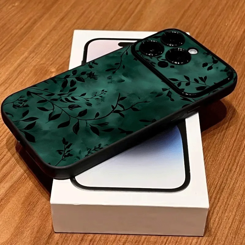 Dark Emerald Green Botanical Leaf Silhouette Case Cover
