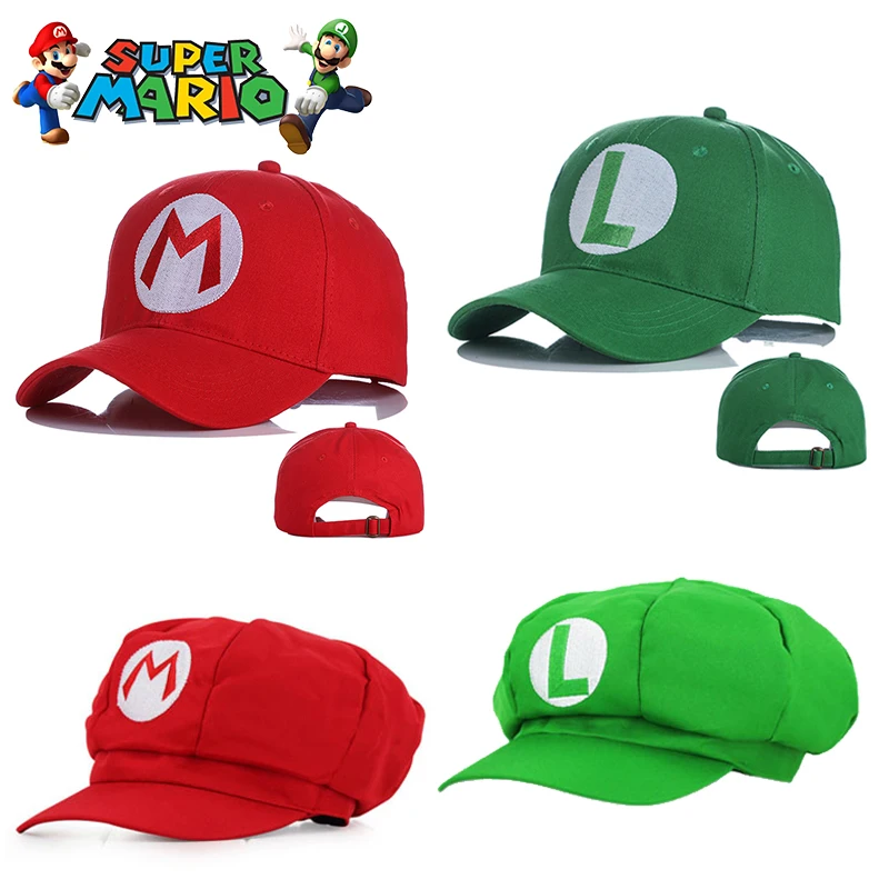 

Super Marios Bros Cartoon Hat Luigi Embroidery Anime Figure Peripherals Baseball Cap Shade Sun Protection Children Cosplay Gifts