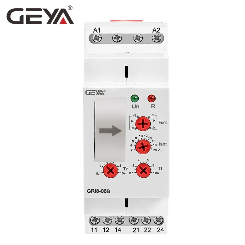 GEYA GRI8-06 DC Current Sensor Relay 18mm width 2CO 8A AC/DC Current Testing Relay 24V-240V Wide Range