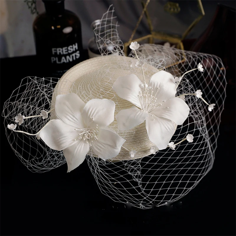 French Forest Vintage Fairy Hand made Flower Veil Top Hat Bridal Headwear Wedding Dress Photography Accessories hair accessories,bridal hair accessories