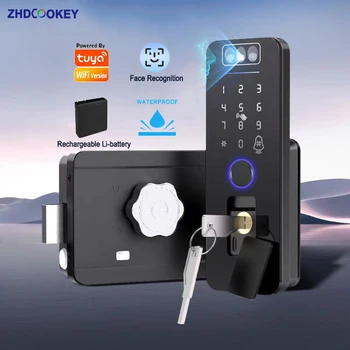 Smart WiFi Door Lock Waterproof Tuya Face Recognition Fingerprint RFID Card Password APP Control Rechargeable Li-Battery Include 1