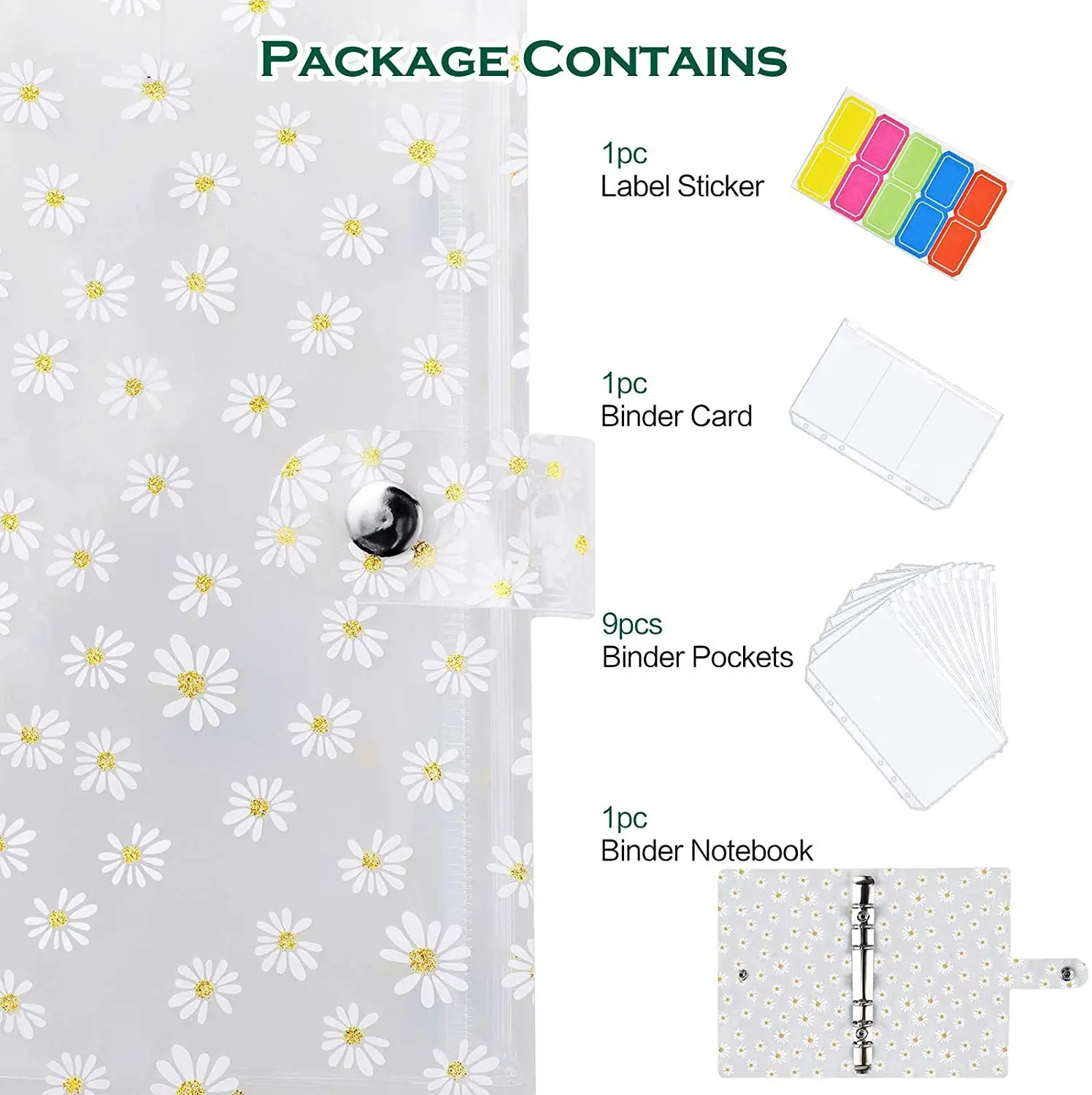 A6 Daisy Notebook Binder budget binder notebook budget binder notebook organizer 6 Ring Binder Cover 8 Pockets And 10 Pieces Expense Budget Sheets