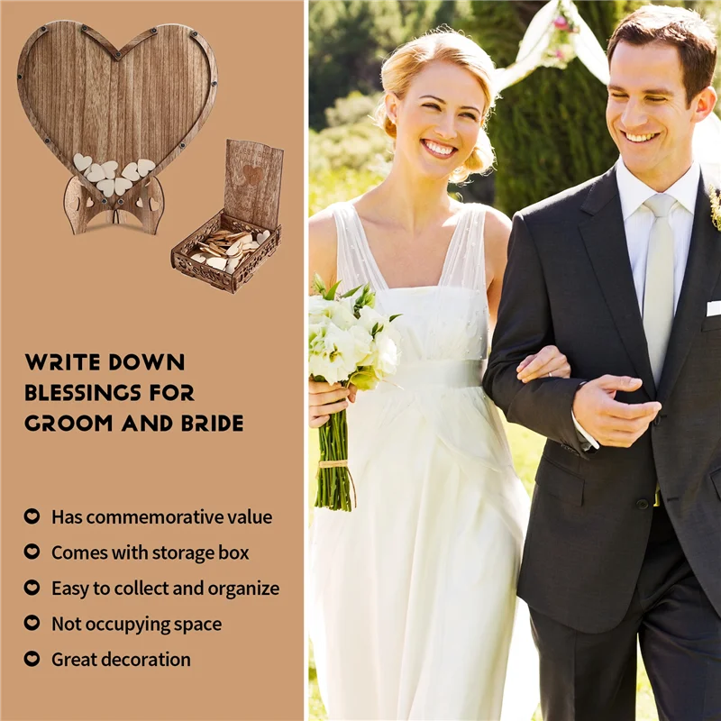 A96K-Wedding Guestbook Heart-Shaped Bracket Pastoral Wedding Storage Box Birthday Message Wedding Sign-In Table