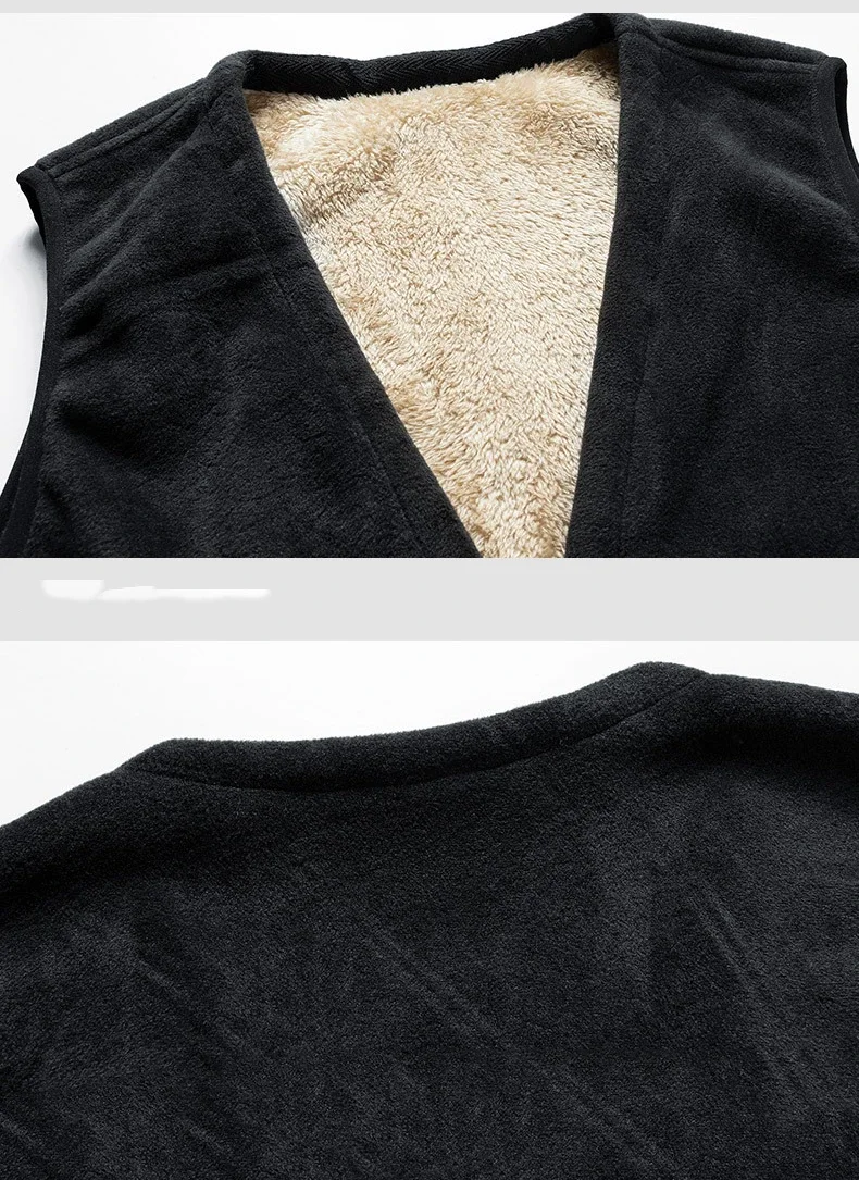 Description Picture 6 of itemMen Warm Fleece Vest Grey Solid Sleeveless With Pocket Waistcoat For Autumn Winter Casual Outwear Male Vest Gilet Clothing