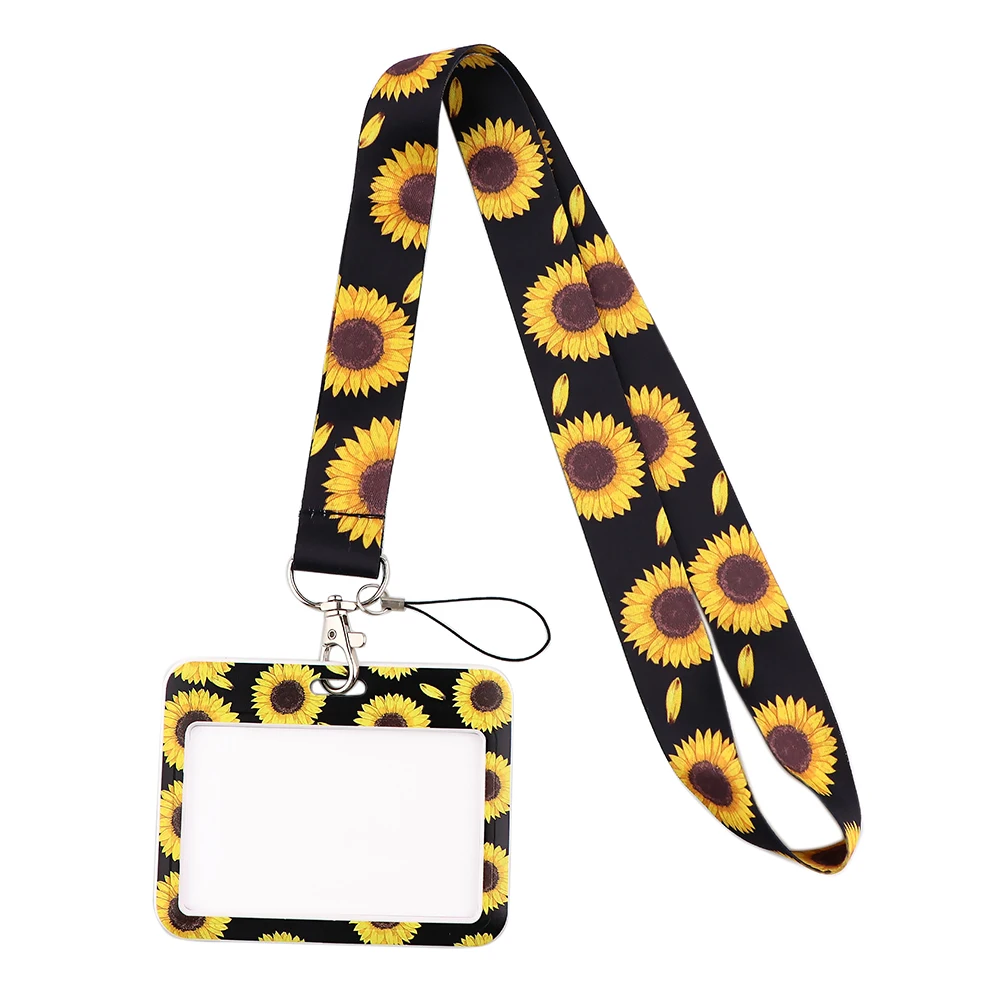 Cherry Blossoms Art Fashion Black Cat Lanyard For Key ID Card Gym Cell Phone Strap USB Badge Holder DIY Lariat Lanyard badge holder badge holder keychain hanging neck strap