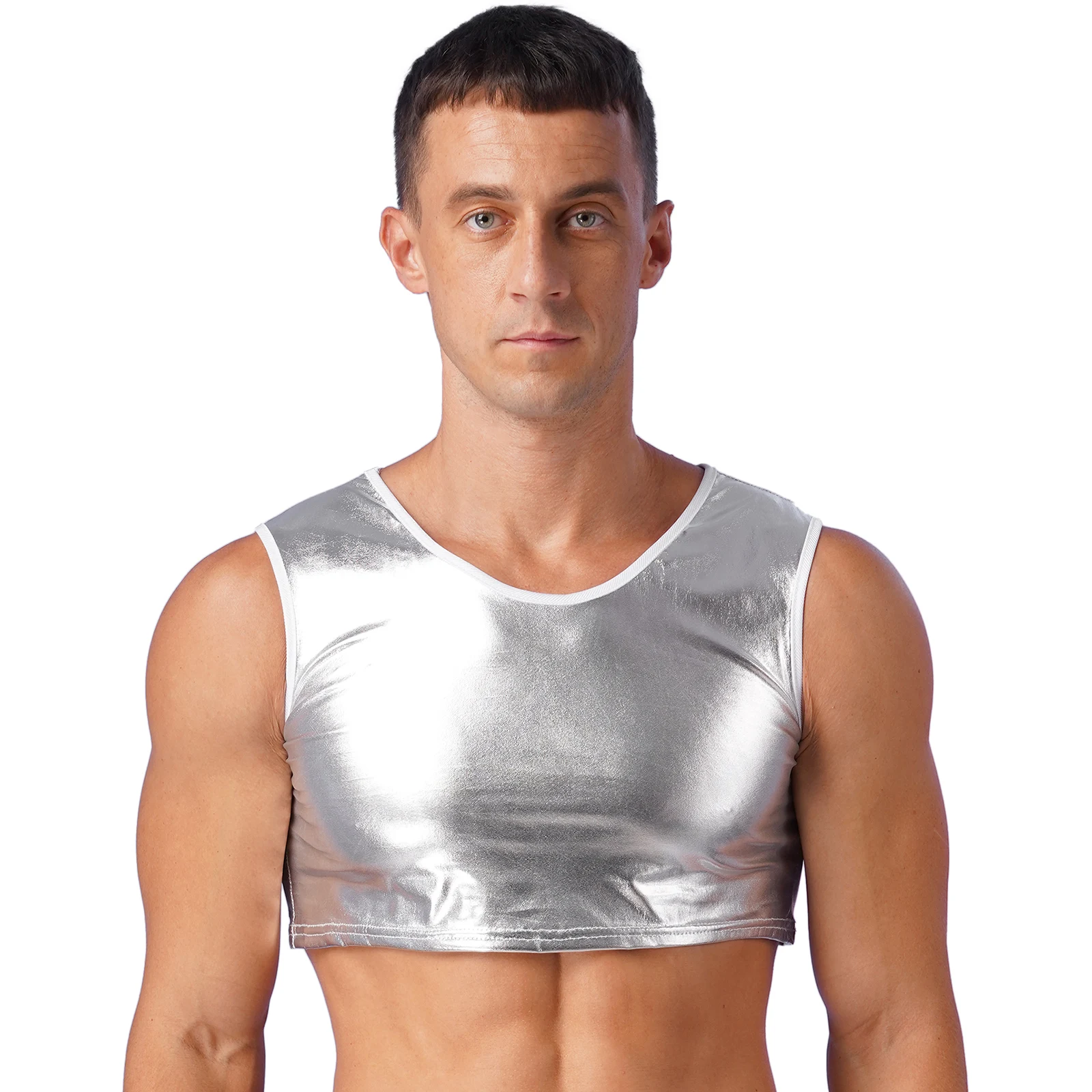 MSemis Women's Shiny Metallic Tank Top Sleeveless U Neck Crop Tops Slim Fit Cami Vest Colorful S