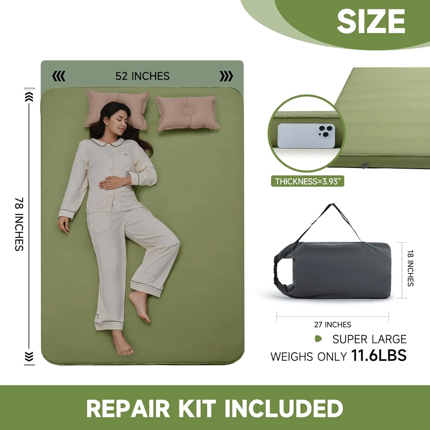Camping Pad for Camping, Camping Sleeping Pads with Solid Foam, Sleeping Pad with Pump Sack, Compact Dou