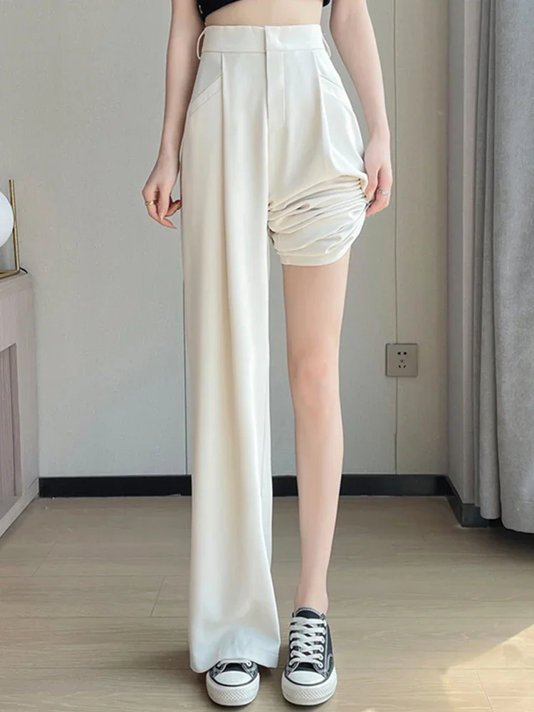 Street Loose Casual Full Length Women Pants Summer New Simple Solid Color Fashion Office Ladies High Waist Female Wide Leg Pants
