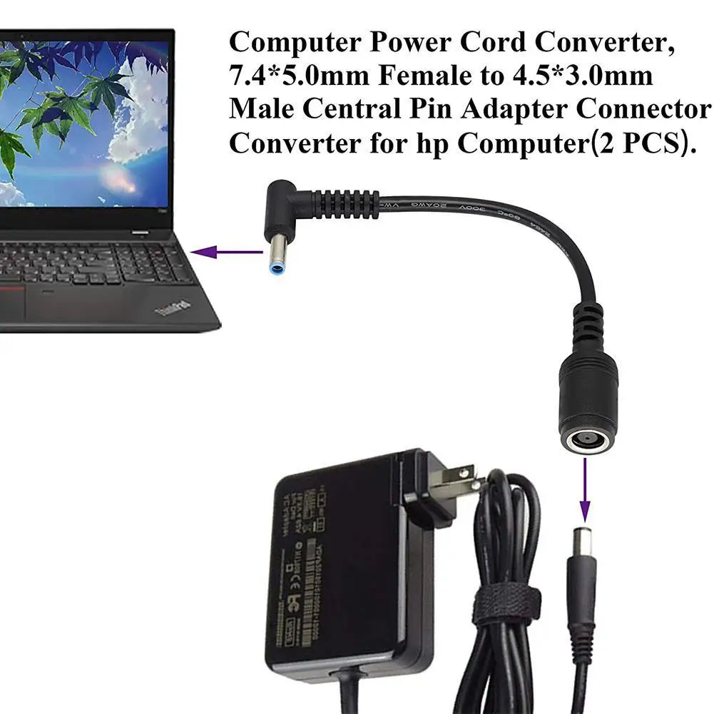 Power Adapter Dc Power Converter 1pc 7.4mm To 4.5mm DC Power Charger Converter Great Replacement DC Adapter Connector Cable For HP Dell Blue Tips