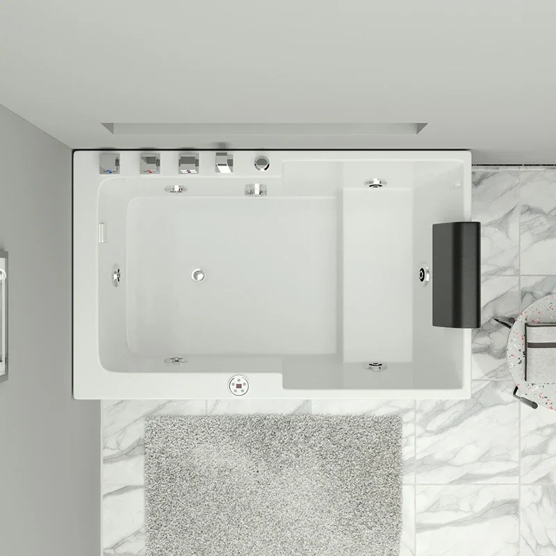 Simple Household Small Apartment Bathtub Acrylic Large Space Massage Bathtub Constant Temperature Surf Massage Sitting Bathtub W 4