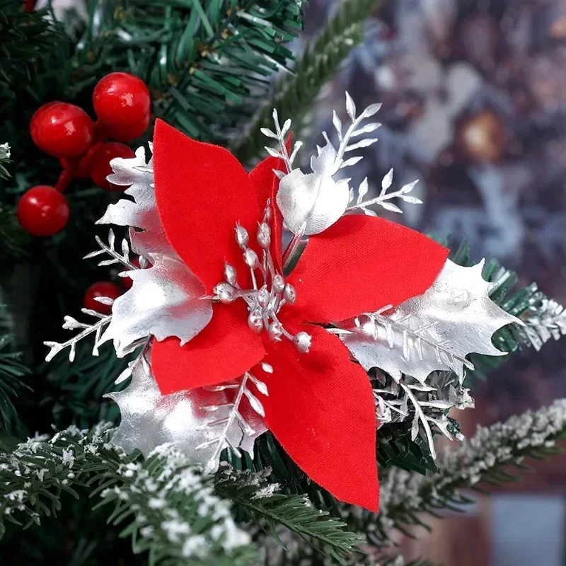 12/36PCS Glitter Künstliche Weihnachten Blumen Weihnachten Baum Ornamente mit Clip Hochzeit Party Neue Jahr Dekoration DIY kränze – Detail 2
